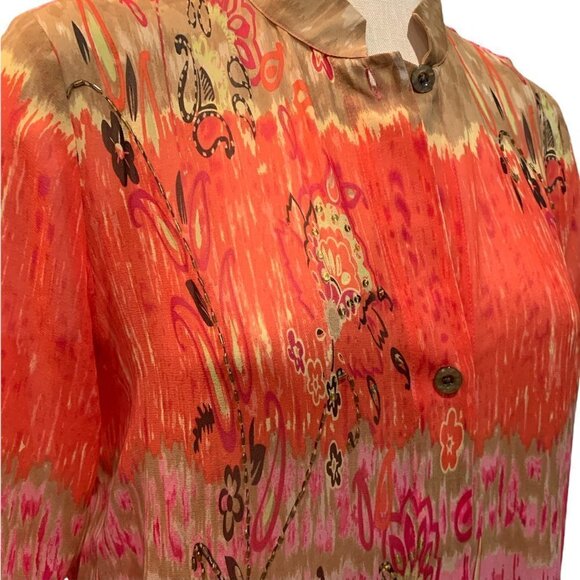 VTG Laura Ashley Sheer Silk Tunic Blouse Shacket Sz M Buttons Sequins 195B - Picture 7 of 9